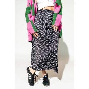 Dressed in Lala Original It Girl Slip Smiley Midi Skirt Current Mood Black M